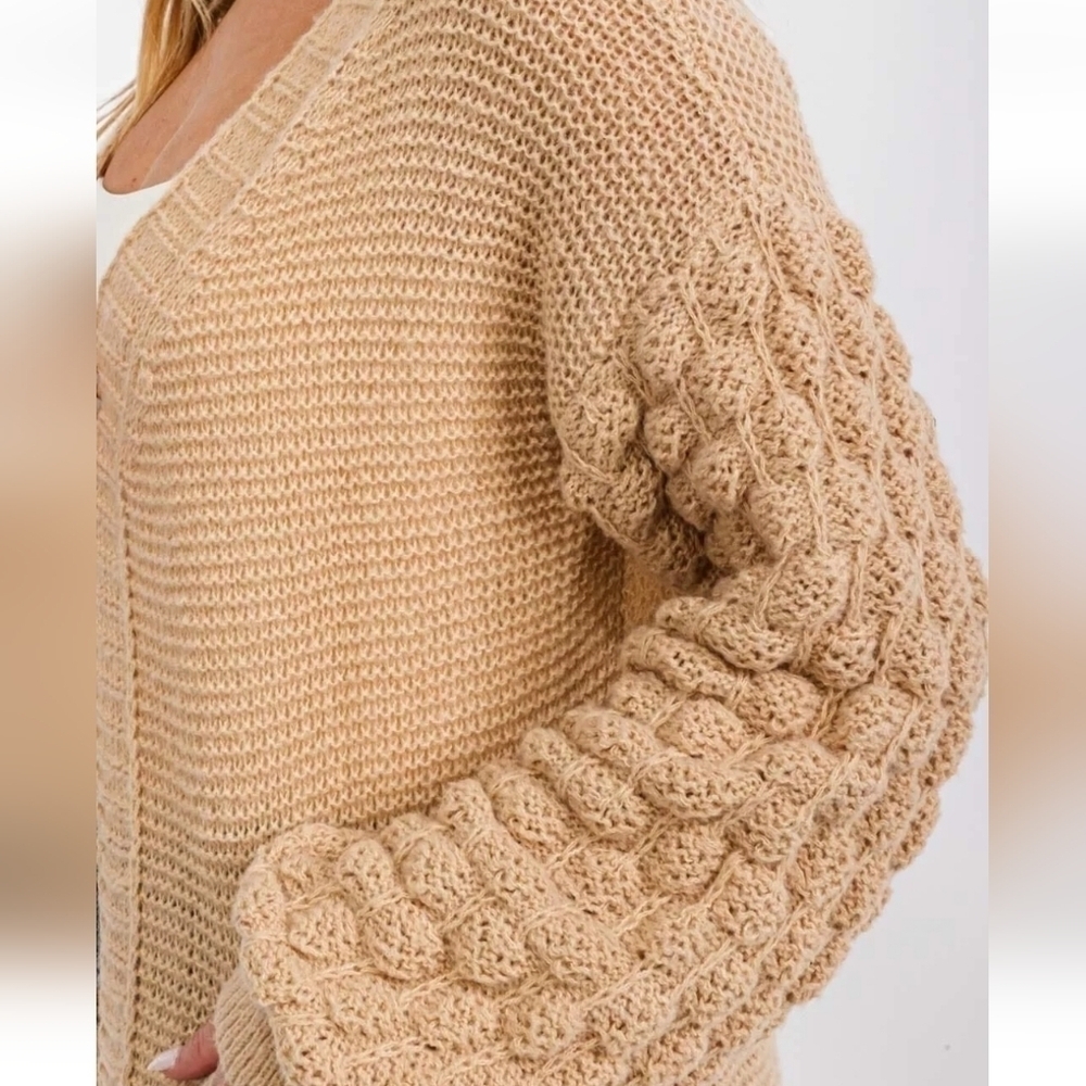 Women's Taupe Long Sleeve Open Cardigan Sweater Longline - Picture 4 of 11
